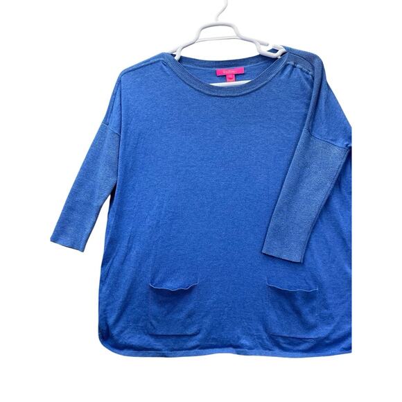 Lilly Pulitzer | Cobo Blue Pull Over Boatneck Oversized Sweater With Pockets | S - Picture 4 of 16